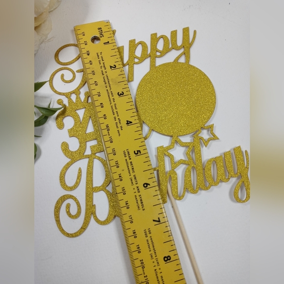 Gold Glitter Happy 34th Birthday Cake Topper. 34th birthday cake decoration. - Picture 3 of 4